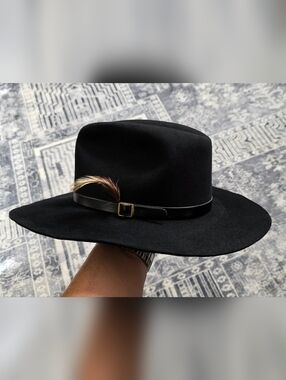 Vintage Beaver Brand 5x Fur Felt Black Cowboy Hat Sz 7 1/4 leather sweat band